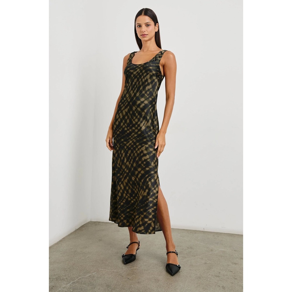 Rails Kailani Cypress TieDye Slip Dress XXS Black Olive Midi Slit Minimal Grunge